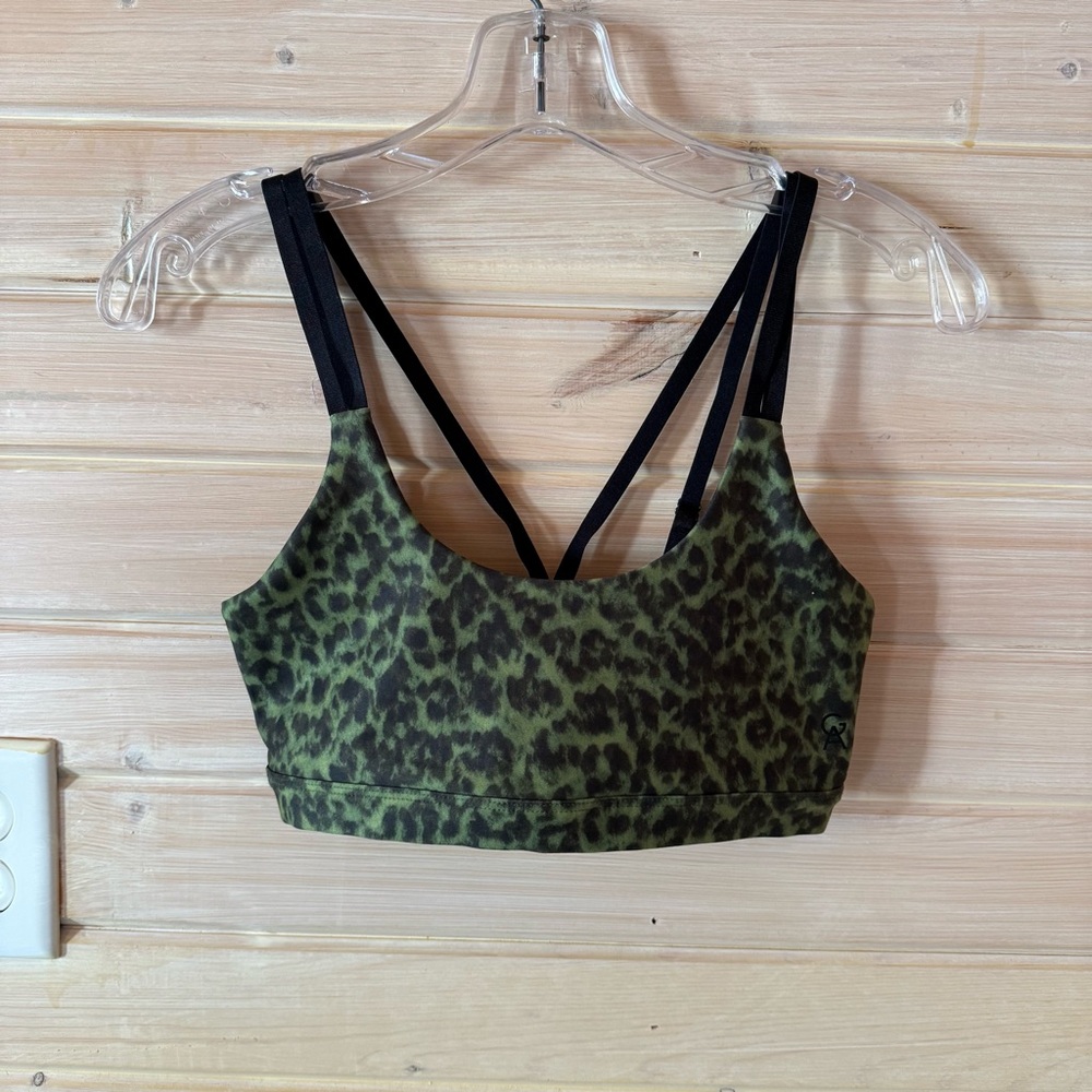 Good American Leopard Sports Bra Sz 1 Black & Green Matching Leggings Available